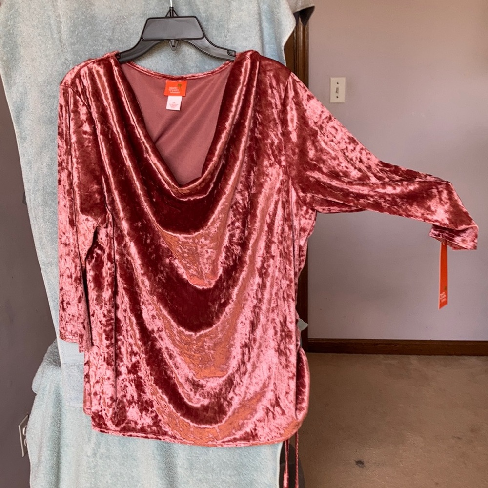 Hearts of Palm duller pink velvet like top with stretch 2X - Picture 4 of 17